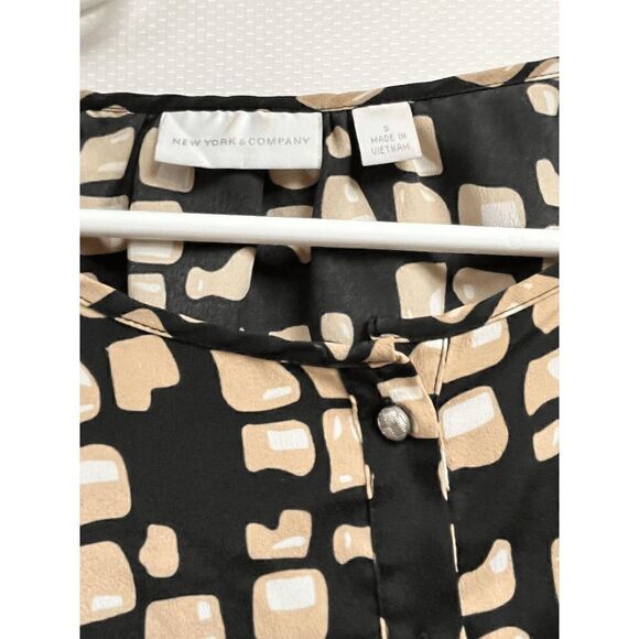 New York & Company Womens Elbow Sleeve Popover Blouse Snap Button Black Small - Picture 3 of 6